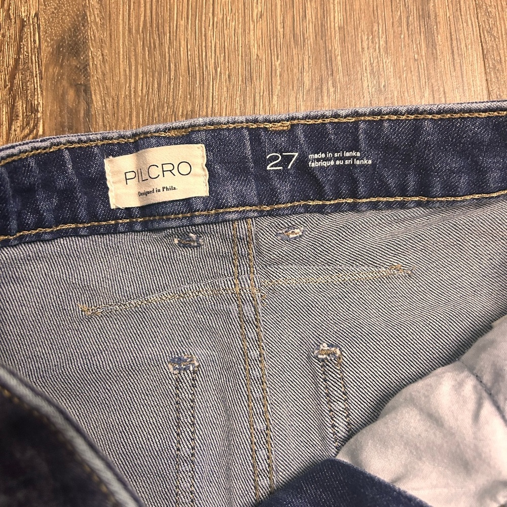 Pilcro Anthropologie Women’s Classic Blue Cuffed Wide Leg Denim Jeans Size 27 - Picture 3 of 6